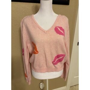 Witty Fox‎ Pink Lips Long Sleeve, Open Back Sweater, V Neck, XL